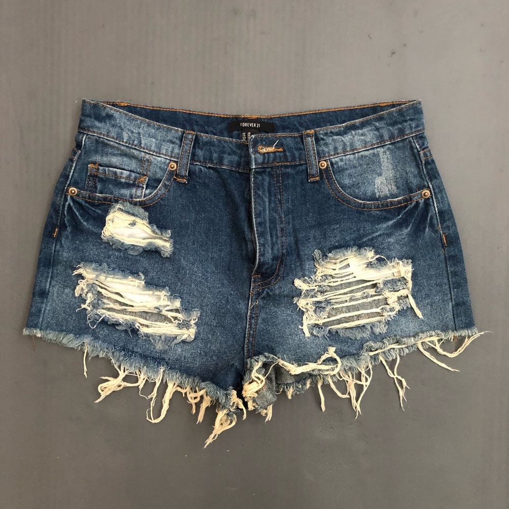 High waisted distressed denim shorts